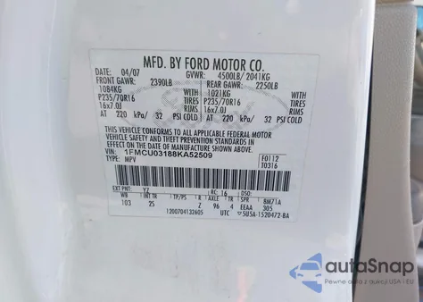 2008 Ford Escape Xlt from USA, damaged, VIN 1FMCU03188KA52509